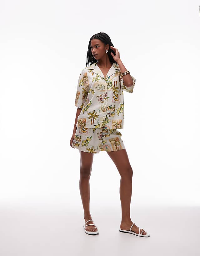 asos Topshop linen short co ord in lemon print