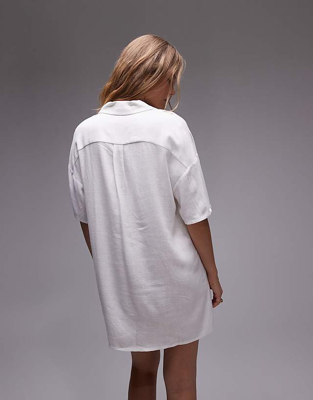 Asos Topshop Linen Souvenir Shirt Dress In Ivory