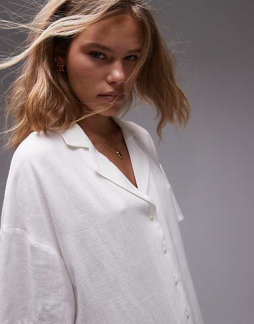 Asos Topshop Linen Souvenir Shirt Dress In Ivory