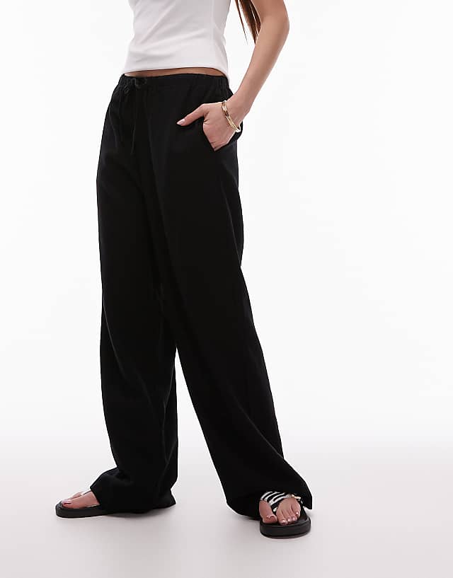 Asos Topshop Linen Straight Leg Trouser In Black