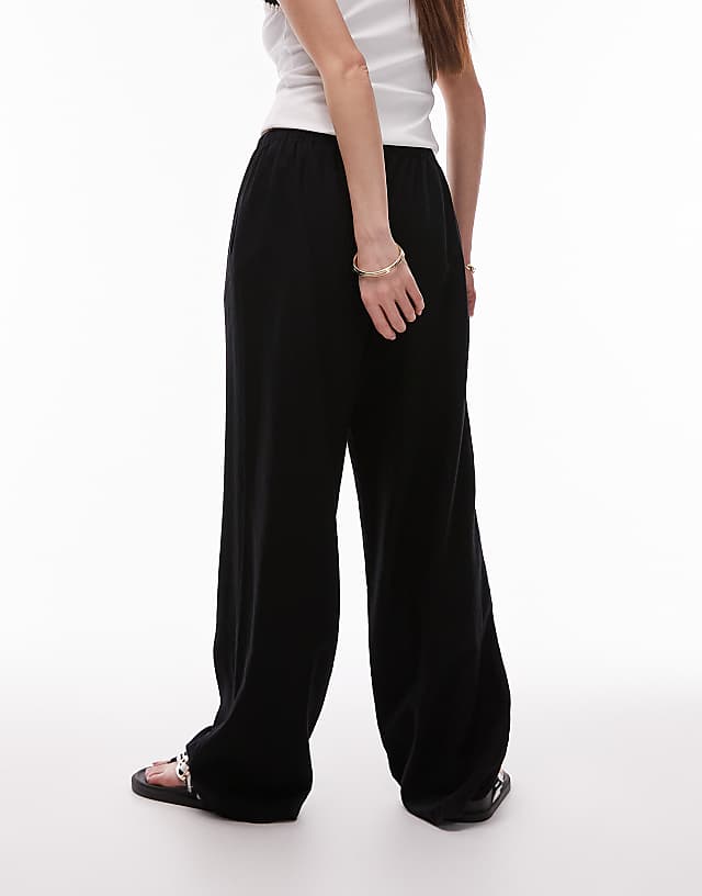 Asos Topshop Linen Straight Leg Trouser In Black