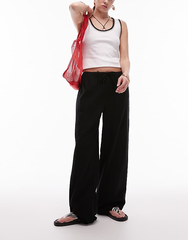 asos Topshop linen straight leg trouser in black