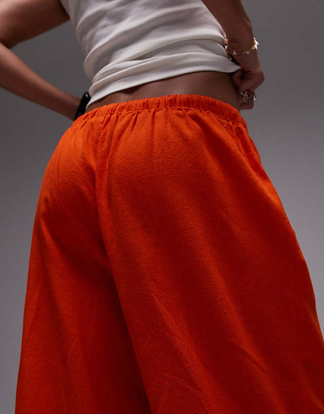 Asos Topshop Linen Straight Leg Trouser In Orange