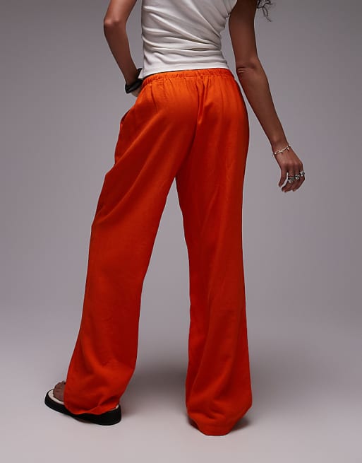 Asos Topshop Linen Straight Leg Trouser In Orange