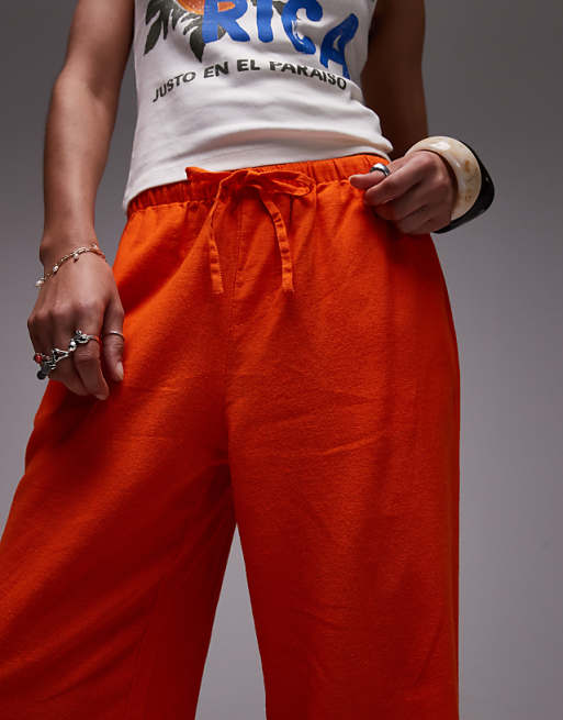 Asos Topshop Linen Straight Leg Trouser In Orange