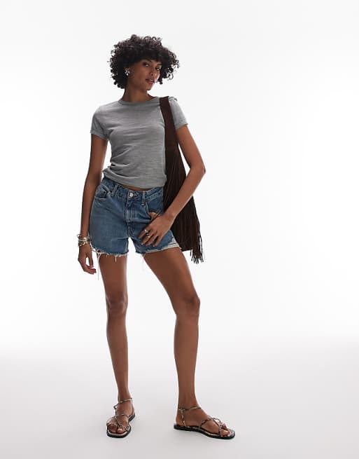 Asos Topshop Linen Tee In Grey