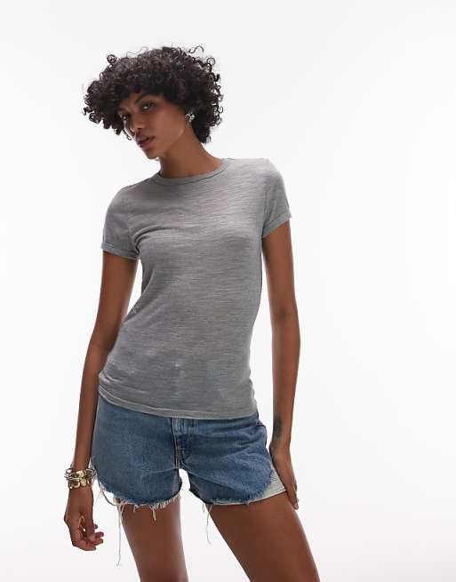 asos Topshop linen tee in grey