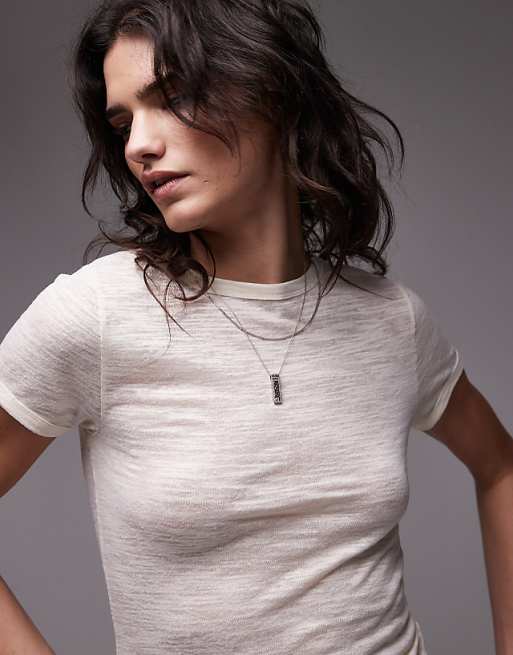 Asos Topshop Linen Tee In Ivory