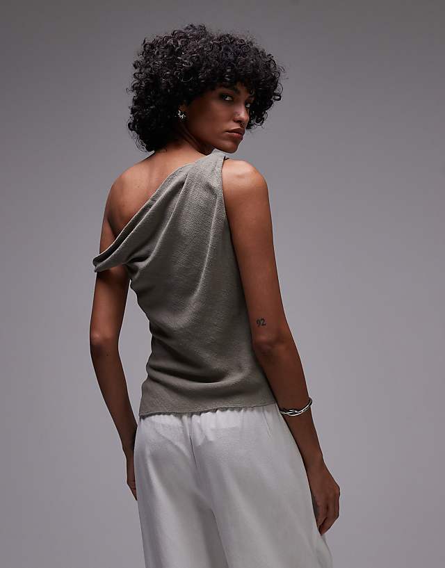 Asos Topshop Linen Twist Shoulder Top In Green