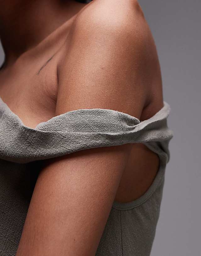 Asos Topshop Linen Twist Shoulder Top In Green