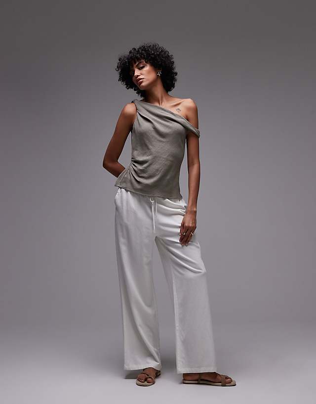 Asos Topshop Linen Twist Shoulder Top In Green