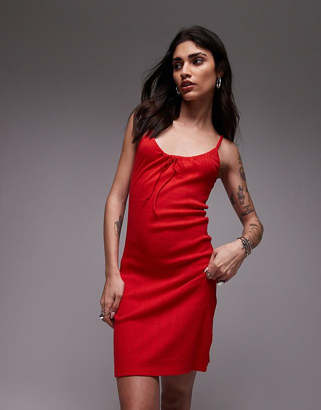 asos Topshop pointelle tie front mini dress in red