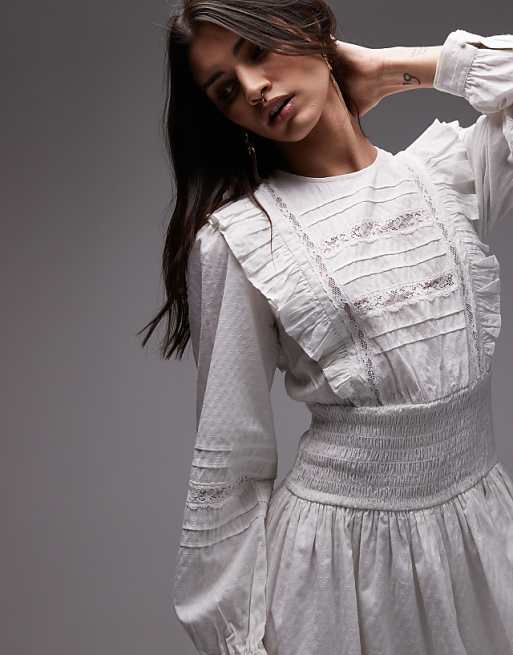 Asos Topshop Prarie Mini Tea Dress In White