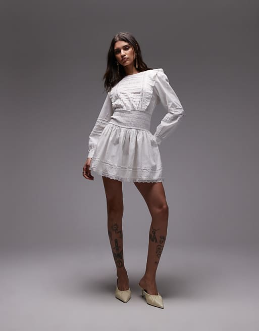 Asos Topshop Prarie Mini Tea Dress In White