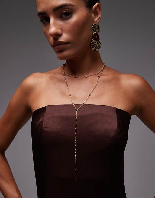 Asos Topshop Satin Bandeau Midi Dress In Chocolate