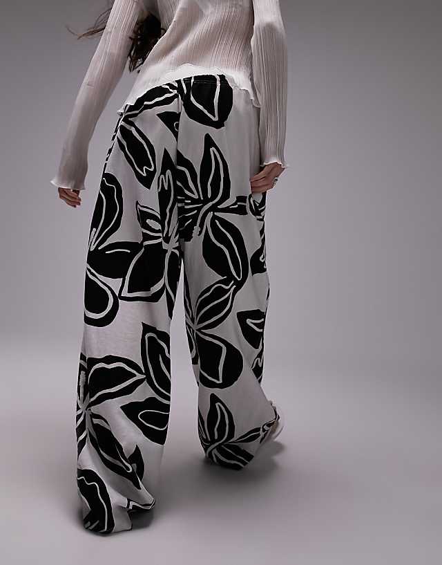 Asos Topsop Linen Floral Wide Leg Trouser In Multi