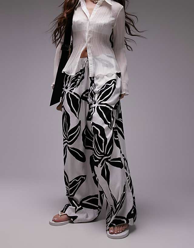 asos Topsop linen floral wide leg trouser in multi