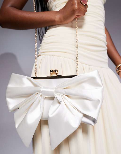 asos True Decadence bow front clutch bag in ivory