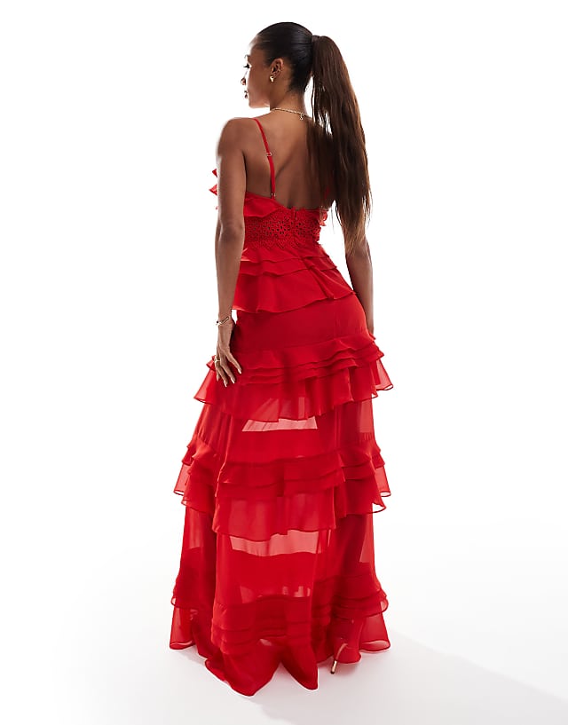 Asos True Decadence Lace Maxi Dress In Red