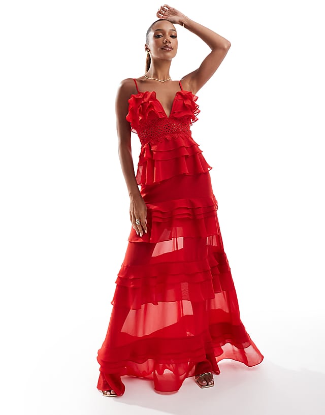 Asos True Decadence Lace Maxi Dress In Red