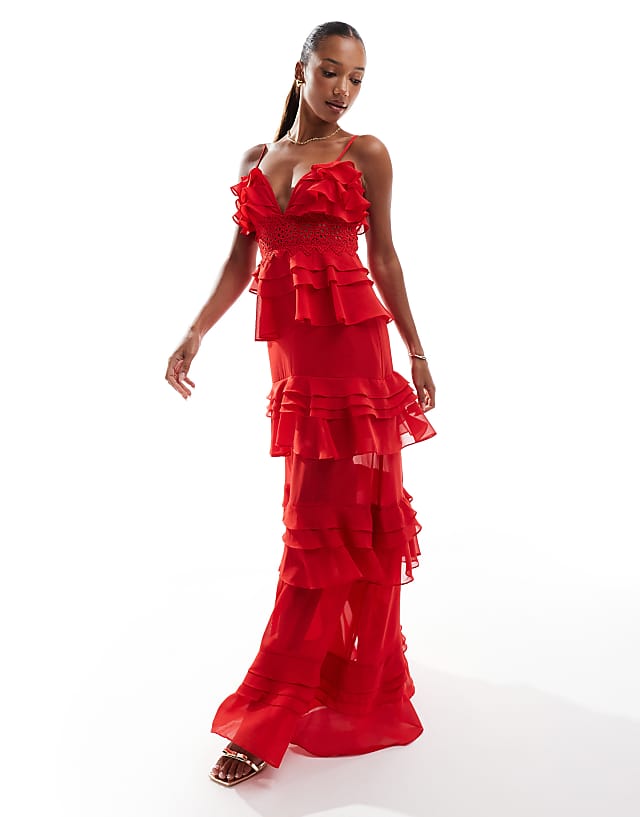 asos True Decadence Lace Maxi Dress in Red