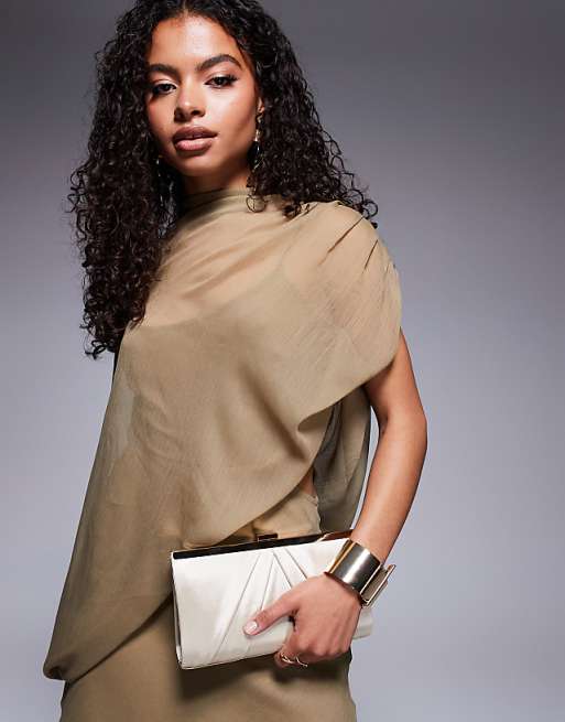 Asos True Decadence Satin Clutch Bag In Cream
