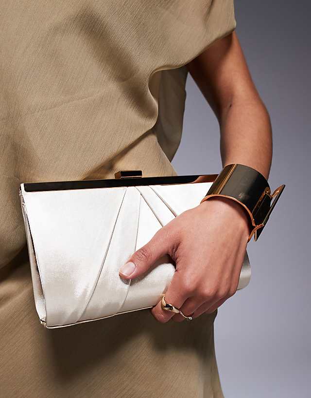 Asos True Decadence Satin Clutch Bag In Cream