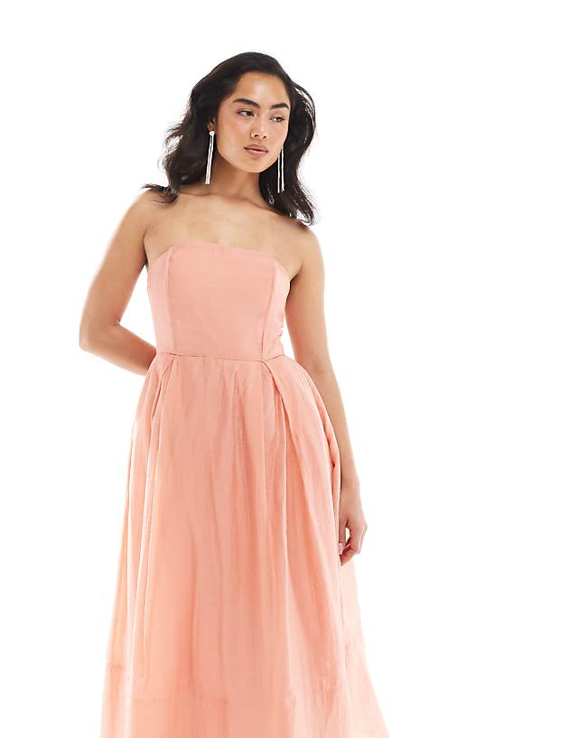 Asos True Decadence Strapless Midi Dress In Peach