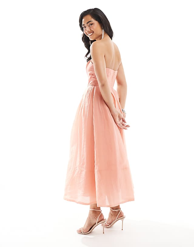 Asos True Decadence Strapless Midi Dress In Peach