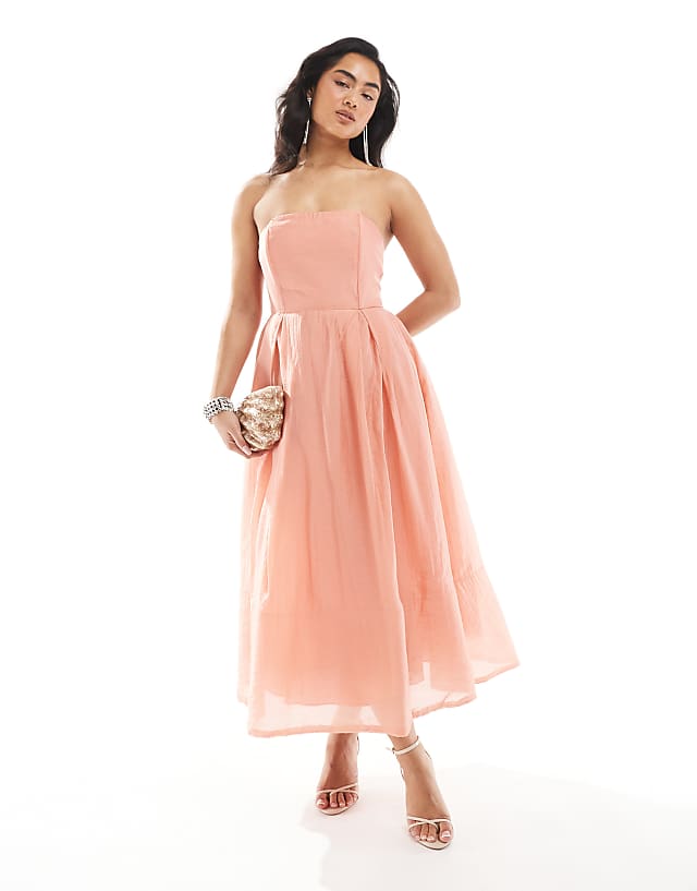 asos True Decadence Strapless midi dress in peach