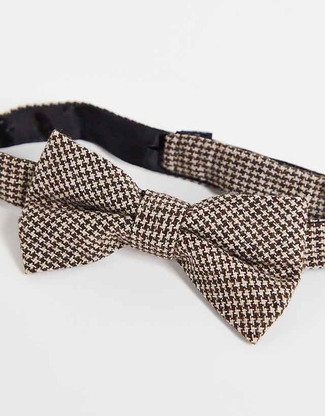 Asos Twisted Tailor Bow Tie In Brown Houndstooth