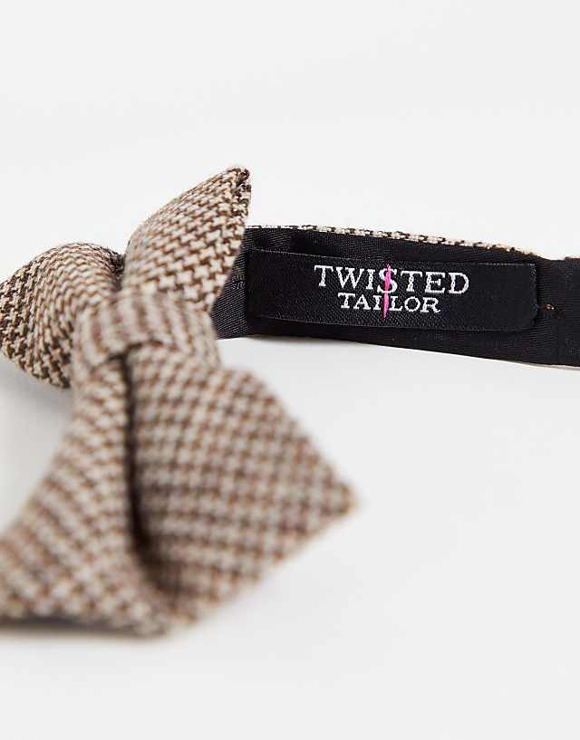Asos Twisted Tailor Bow Tie In Brown Houndstooth