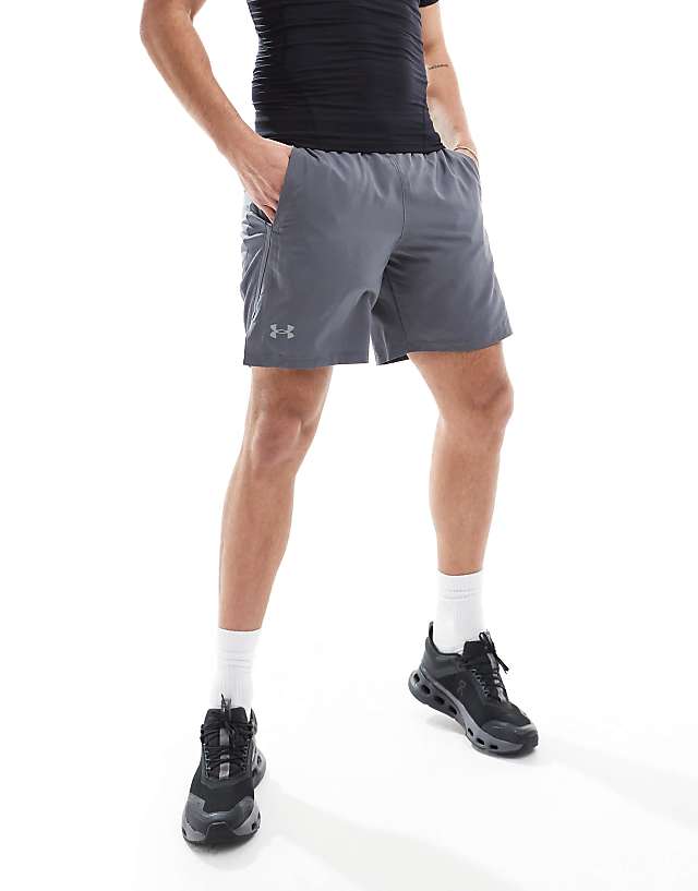 asos Under Armour Launch 7 inch shorts in grey