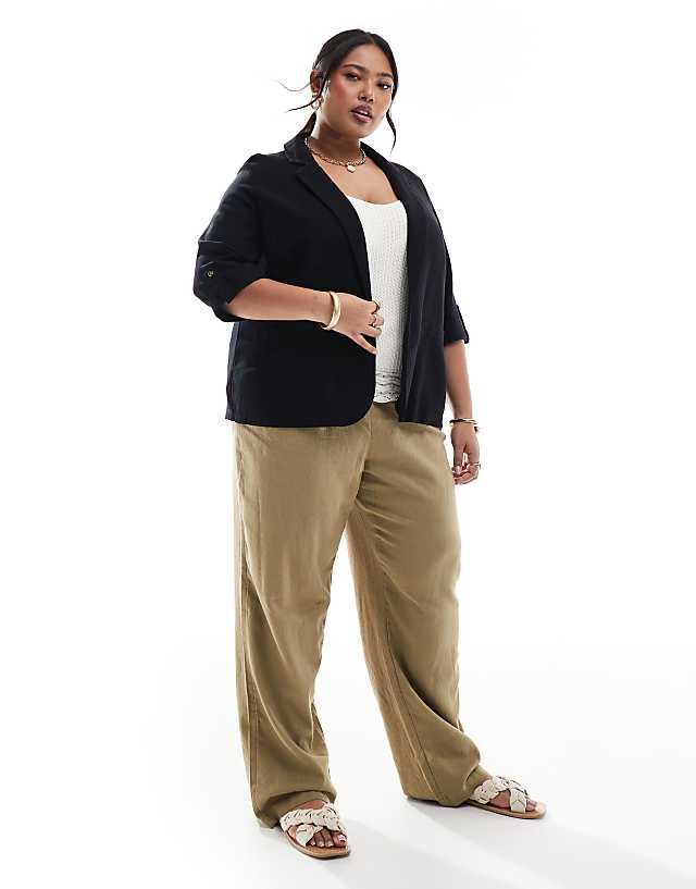 Asos Vero Moda Curve Linen Touch Blazer In Black