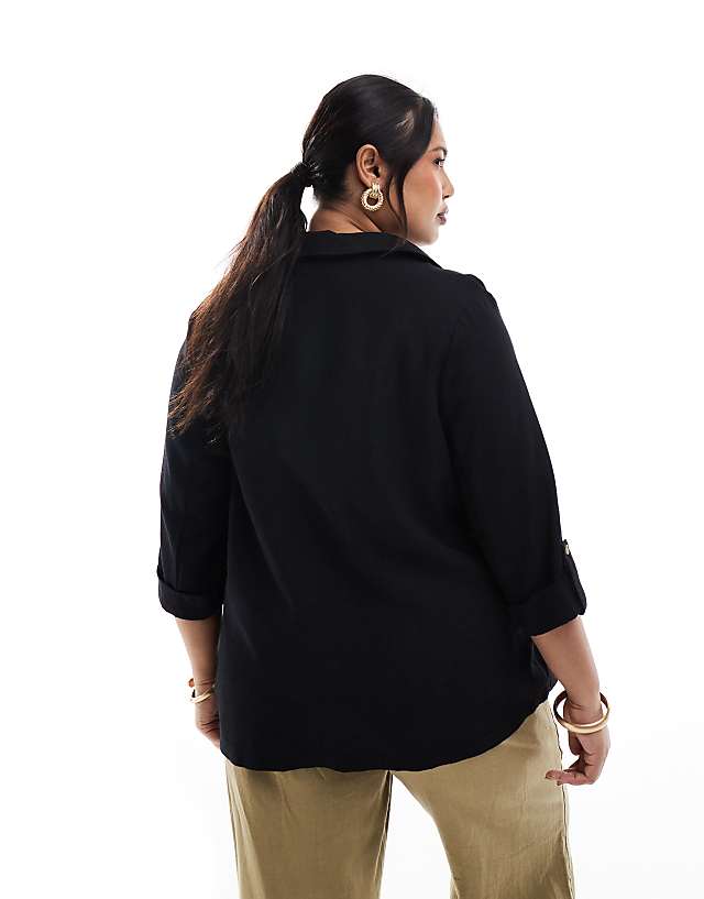 Asos Vero Moda Curve Linen Touch Blazer In Black