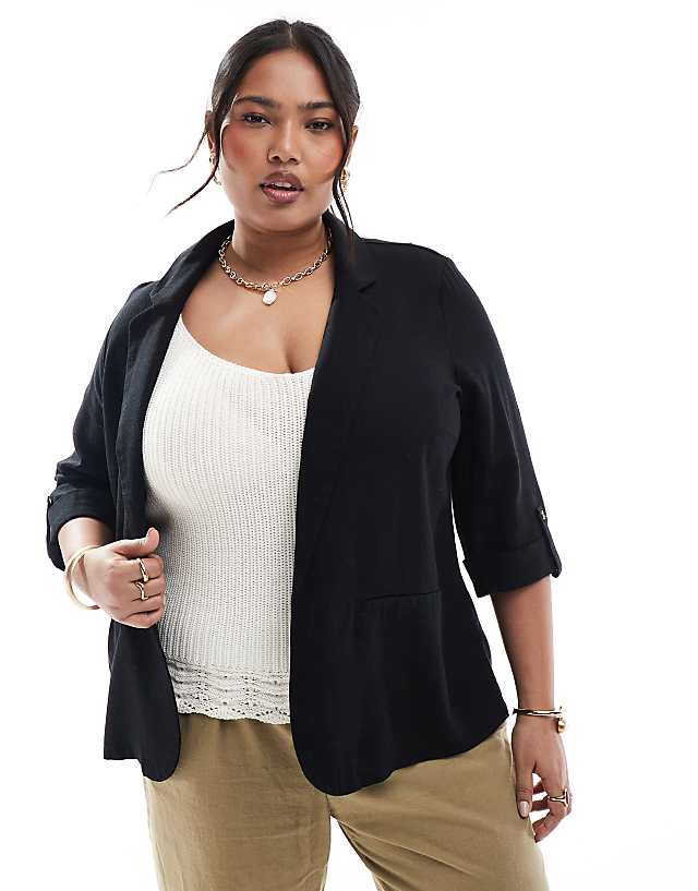 asos Vero Moda Curve linen touch blazer in black