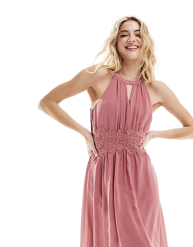 Asos Vila Bridesmaid Halterneck Maxi Dress In Rose
