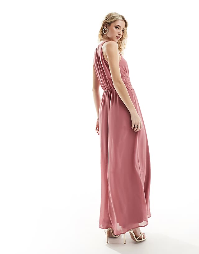 Asos Vila Bridesmaid Halterneck Maxi Dress In Rose