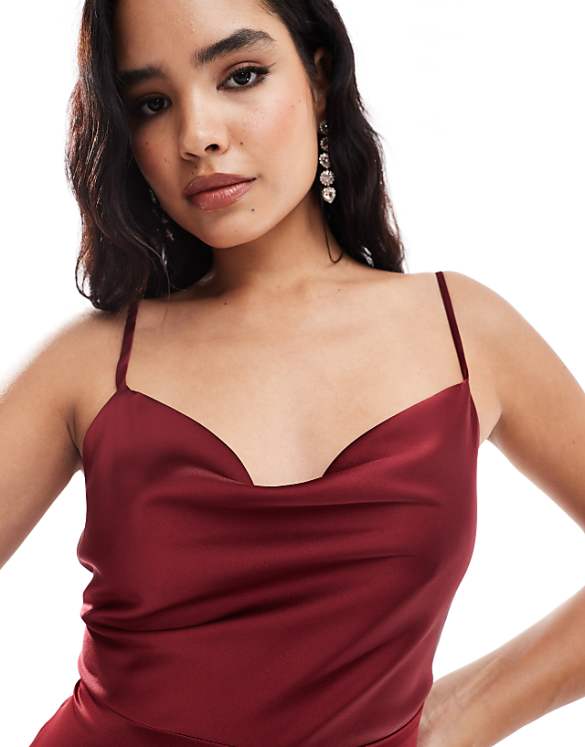 Asos Vila Satin Cowl Neck Cami Maxi Dress In Red