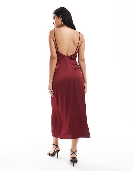 Asos Vila Satin Cowl Neck Cami Maxi Dress In Red