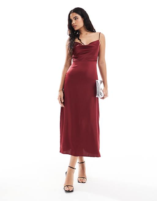 asos Vila satin cowl neck cami maxi dress in red