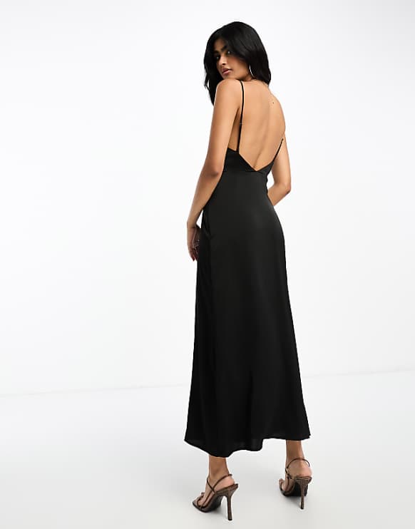 asos Vila satin cowl neck maxi dress in black