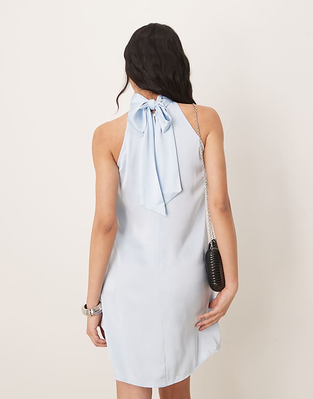 Asos Vila Satin Halter Mini Dress In Pastel Blue