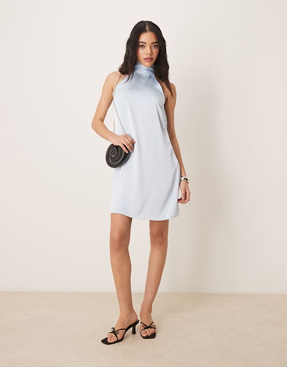 asos Vila satin halter mini dress in pastel blue