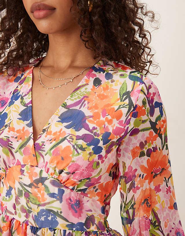 Asos Vila Tiered Mini Dress In Multi Floral Print
