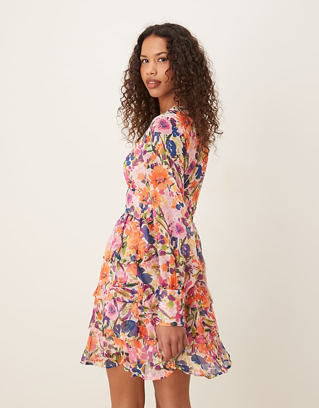 Asos Vila Tiered Mini Dress In Multi Floral Print