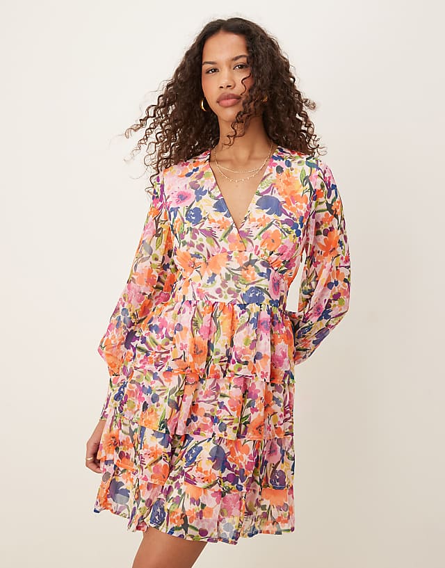 asos Vila tiered mini dress in multi floral print