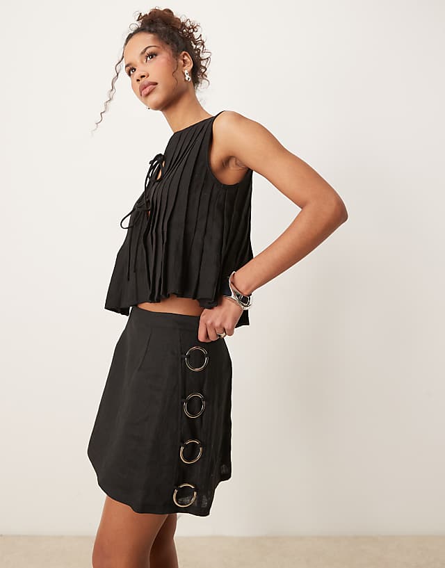 asos VRG GRL discoteca linen mini skirt in black