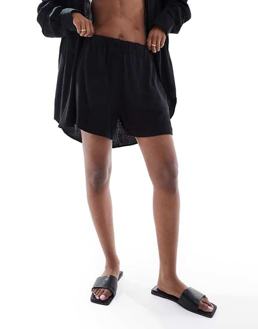 Asos Weekday Ava Co-ord Linen Mix Shorts In Black