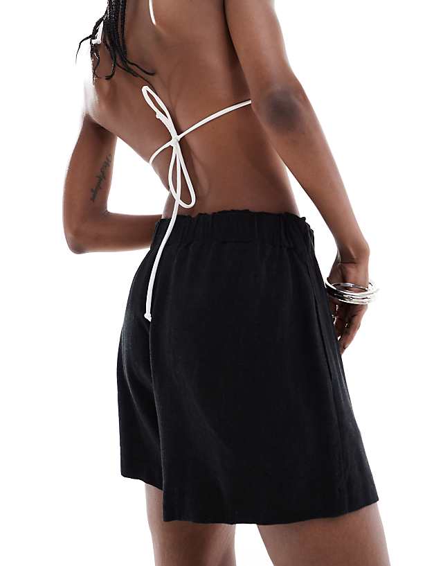 Asos Weekday Ava Co-ord Linen Mix Shorts In Black
